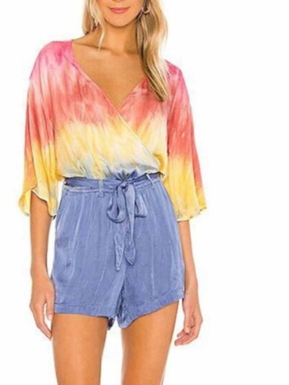 NWT Chaser prism dye Tie-Dye V-Neck romper  in Pink, Yellow & blue size XS/S